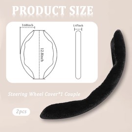 Furry Car Steering Wheel Cover,Segmented Car Wheel Cover with Warm & Comfortable Feel Steering Wheel Wrap Car Decor,Anti-Slip Car Accessories Interior Steering Wheel Cover Set (Black)