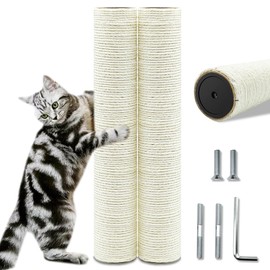 Cat Scratching Post Replacement Pole，2 PCS 15.7in Cat Tree Replacement Post，Natural Sisal Cat Tree Replacement Parts with M8 Screws，Cat Scratch Post Replacement for Refurbishment (15.7in/40cm)