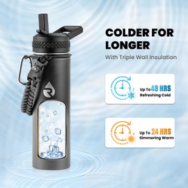 RAYMYLO Insulated Water Bottle 20 oz, Triple Wall Vacuum Stainless Steel (Cold for 48 Hrs), Leak Proof & Non-BPA, Kids Water Bottle Jug for School with Straw Spout Lids, Dark Gray