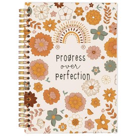 Ecezatik Aesthetic Retro Boho Floral Notebook, Inspirational Motivational Journals for Women, Progress Over Perfection Inspirational Spiral Notebook 5.5x8.3