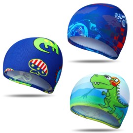 Pack of 3 Children's Swimming Caps with Motif Swimming Caps for Girls Boys from 2 to 8 Years Fabric Swimming Cap Comfortable Swimming Hats for Toddlers Youth (Vivid Style)