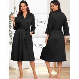 Lovasy Waffle Dressing Gowns for Women UK Lightweight Spa & Bath Robes for Women Ladies Kimono Dressing Gowns Women's Full-Length Waffle Robe Housecoat with Pockets,Black,M