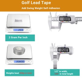 Yeshom Lead Tape Golf, 2 Grams Per Inch Weighted Lead Tape, Add Swing Weight Self Adhesive Tape for Golf Clubs Pickleball Paddle Tennis Racket Fishing，1/2" x 60"/100"