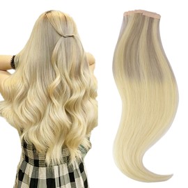 hotbanana Tape in Hair Extensions, 24 Inch Tape in Hair Extensions Human Hair 20pcs 50g Ombre Ash Blonde to Golden Blonde and Platinum Blonde Tape Hair Extensions Straight Remy Human Hair Extensions