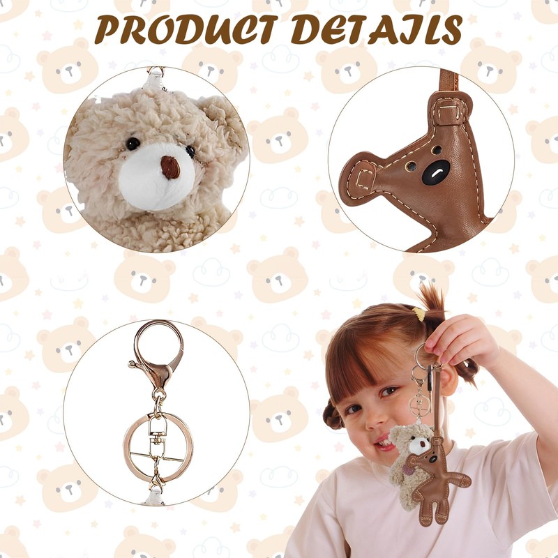 ZPLASK 2 Pcs Plush Keyring, Bag Charm, Soft Brown Bear