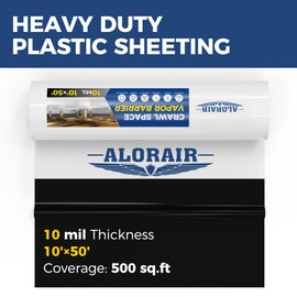 ALORAIR 10 mil Vapor Barrier for Crawl Space – 10' x 50' Heavy-Duty Plastic Sheeting – Black/White Panda Film – Crawlspace Encapsulation, Ground Cover, Drop Cloth – Commercial & Residential Use