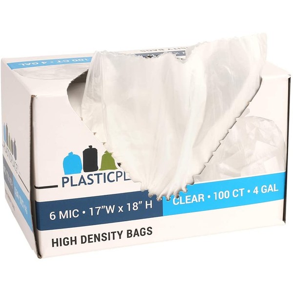 Plasticplace W4HDCJR 4 Gallon Trash Bags │ 6 Microns │ Clear Garbage Can High Density Liners │ 17" x 18" (100 Count)