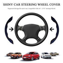 MUQIDA 2PCS Steering Wheel Cover, Sparkling Rhinestone Segmented Steering Wheel Protector Fit 14-15.6 Inch, Non-Slip Wheel Wrap Cover Bling Car Interior Accessories for Women Girls (Blue)