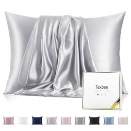 Texbee Silk Pillowcase for Hair and Skin with Hidden Zipper, Both Side 22 Momme Natural Silk, King Size 1 Pack Gifts for Women Men (50x90CM, Silver Grey)