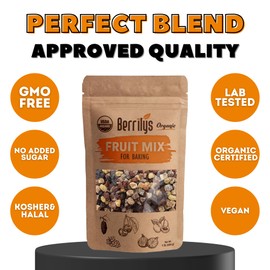 Berrilys Organic Dried Fruit Mix of Diced Figs, Apricots, White Mulberries, Sultanas, Sour Cherries - No Sugar Added, Non-GMO, Perfect for Baking, Trail Mix & Snacking - USDA Organic - | 1lb