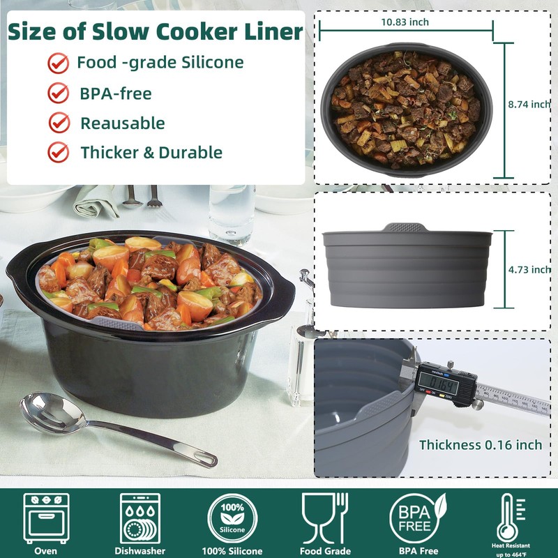 Slow Cooker Liners, Foldable Reusable Silicone Cooking Liners Compatible with