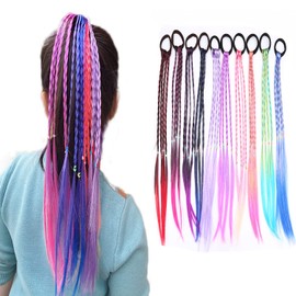 10Pcs Colorful Wig Braid Head Rope, Hair Strands Hairpieces,Kids Hair Strands Braided Hair Braided Extension,Kids Hair Extension Braided Hair Tie Band,Colored Braids Hair Extension Braided Ponytail