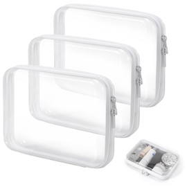 Neceser de Aseo Transparente 3 Pcs,Bolsa de Cosméticos Impermeable,Organizador Bolsas de Viaje Portátil de Plástico Duro para Viajes, Baño y Organización