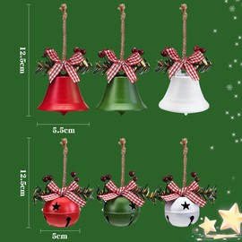 6 Pieces Christmas Jingle Bells Christmas Bells Decorations, FUKPO Christmas Tree Bell Ornaments Pendant Christmas Metal Bell, Christmas Hanging Bells for Crafting Wreath Window Door(Red Green White)