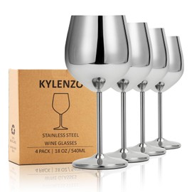 Kylenzo Stainless Steel Wine Glasses Set of 4, 18oz Silver Unbreakable Goblets - Outdoor Metal Cups for Travel, Camping, Pool Parties