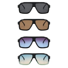 IKANOO 4 Pieces Trendy Square Aviator Sunglasses for Women Men Oversized Flat Top Designer Stylish Frame Sun Glasses Vintage Shades﻿ (Black+Brown+Blue+Green)