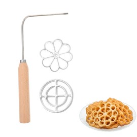 Walquicks Juego de 3 Rosetas y Timbales con Forma de Bunuelos con Mango de Madera, Molde para Hacer Galletas de Flower Bunuelos, kit para Hacer Pasteles de Embudo para Cocinas Hornear, Cocinar