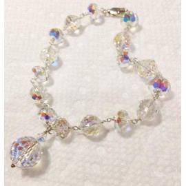 LTC Designs Hand Linked Aurora Borealis Bracelet With Ball Drop and Sterling Silver Clasp, 7.5" For Women, and Friends, Statement Bracelet, Great for Weddings, Mother's Day, and other Special Occasions