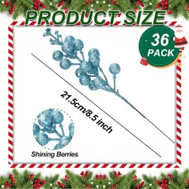 Palonu 36 Pcs Christmas Glitter Berries Stems,8.5 Inch Artificial Christmas Picks for Christmas Tree Ornaments for DIY Xmas Wreath Crafts Gifts Holiday Home Decor (Red)