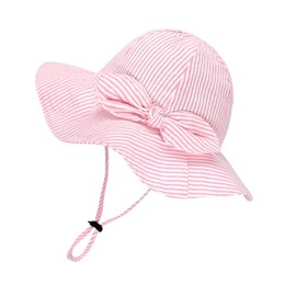 jerague Sombrero de sol transpirable para bebés, niños y niñas, de algodón, plegable, protección SPF 50+, 202203/Raya/Rosa, 6-12 Meses