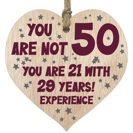 50th Birthday Gift For Women Men Wooden Heart Plaque, Light Wood Sign Keepsake, Happy Birthday Mom, Girlfriend, Dad, Husband, Wife, Boyfriend, Mom Gifts From Son, Grandma, Grandpa Birthday Present