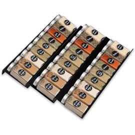 NEETBU 6PCS Expandable Spice Drawer Organizer Insert, Adjustable Tiered Countertop Tray for Spice Jars - Fits Kitchen Drawers (6, Black)