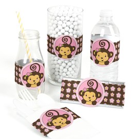 Pink Monkey Girl - DIY Party Supplies - Baby Shower or Birthday Party DIY Wrapper Favors & Decorations - Set of 15
