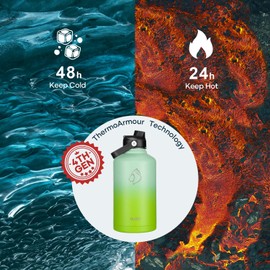 BUZIO 64oz Insulated Water Bottle, Triple Wall Stainless Steel (Cold for 48 Hrs) Leakproof Half gallon Jug/Flask with Straw Lid and Carry Bag for Sports Hiking, Camping, Gradient Green