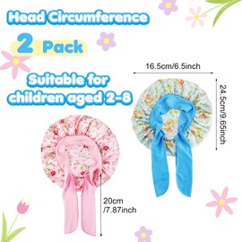 Ouligay Pack of 2 Children's Bonnet Sleep Cap, Satin Bonnet Floppy Hat, Hair Floppy Hat, Night Sleep Cap, Elastic Wide Band, Silk Hood for Sleeping, Satin Hair Cap for Women and Girls, Colourful
