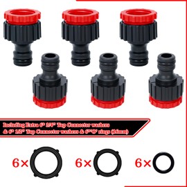 TOPWAYS 3/4 inch and 1/2 inch Hose Tap Connector, 2in1 Plastic Graden Threaded Faucet Adapter Outside Tap Connector For Hose Pipe (6pcs)