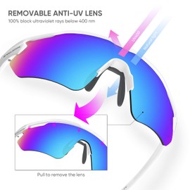 SNOWLEDGE Cycling Glasses for Men Women Teenager with 5 Interchangeable Lenses (Black Polarized Lens) / UV Protection Sport Sunglasses for Running, Fishing