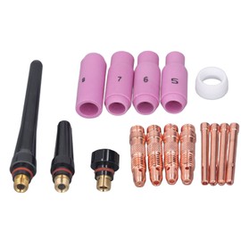 16 Pcs Welding Torch Accessories Ceramic Nozzle Pressure Cap Collets Body Electrode Clip PTFE Front Cover Welding Gun Kit