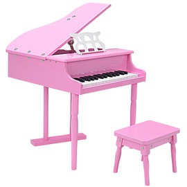 HOMGX Classical Kids Piano with Bench Stand, 30-Key Wooden Grand Piano, Musical Educational Toy for Toddlers 1-3, Pink