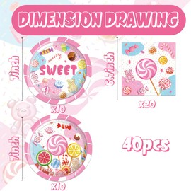 40Pcs Candyland Party Decorations Pink Candy Land Birthday Plates and Napkins Set Supplies Candyland Decorations for Birthday Baby Shower Decors