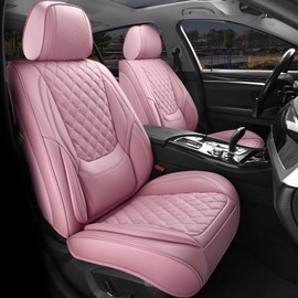 Sxikin Car Seat Covers Full Set Pink, Luxury Faux Leather Car Seat Covers Waterproof Non-Slip Seat Protector Universal Fit for Most Cars SUVs Trucks Pick-ups, Cute Pink Car Accessories for Women