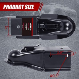 Straight Trailer Coupler 2-5/16" Ball 3" Channel Width 14000 LBS Trailer Tongue Coupler Black