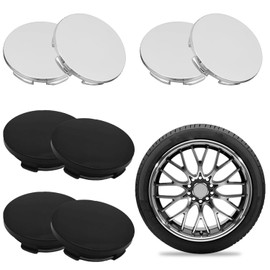 Xmart Set of 8 Car Hub Caps OD 60 mm ID 56 mm Car Wheel Hub Caps Set ABS Wheel Hub Caps Black Hub Caps Universal Wheel Hub Caps Silver Rim Caps Hub Cover