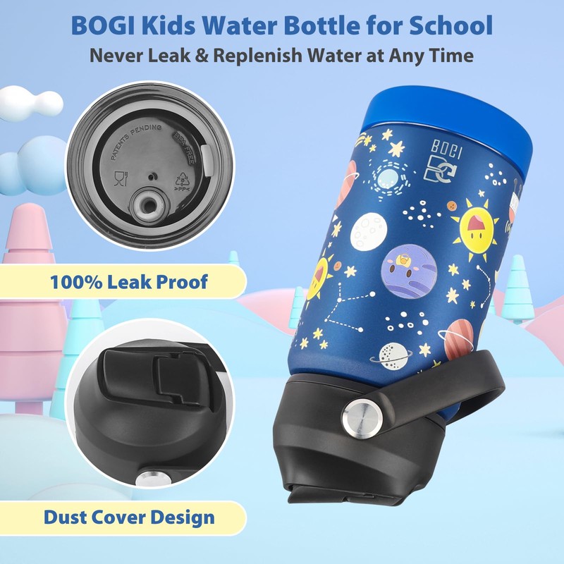 BOGI Kids Metal Water Bottle with Straw, 350ml Kid Stainless