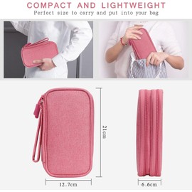 FYY Electronics Accessories Organiser Bag, Double-Layer Travel Cable Organiser Bag Pouch Portable Waterproof All-in-One Carry Travel Bag for Cable, Cord, Charger, Phone, Hard Disk M-Pink