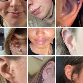 ZS 1 Pair 316L Stainless Steel Labret Lip Stud, Internal Thread Philtrum Ashely Jewelry CZ Tragus Helix Nose Nostril Piercing 16G Flat Back Earrings Studs for Women Men (Silver,16g,L:6mm,CZ:2mm)