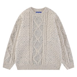 Aelfric Eden Women Solid Sweater Crew Neck Long Sleeve Knit Sweater Oversized Pullover Sweater Beige