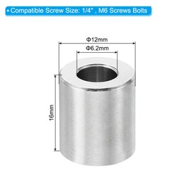 PATIKIL M6 Stainless Steel Spacers, 5 Pcs Metal Spacers Stainless Steel 6.2mm ID x 12mm OD x 16mm L Spacer Screw Standoff Round for 1/4" or M6 Screw Bolts