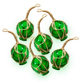 SAILINGSTORY Glass Fishing Float Buoy Ball Nautical Coastal Beach Ornaments for Christmas Tree 2" Green Set of 6 Pack