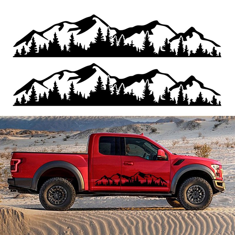 2PCS Car Decal Mountain Tree Forest Pattern Car Side Body