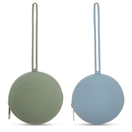 HippoBaby Silicone Pacifier Case, 2 Pack, Portable Diaper Bag Storage Pouch, BPA Free (Sage/Sky Blue)