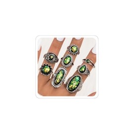 Xeyau Western Turquoise Ring Set for Women Country Concert Outfits Cowboy Chic Vintage Turquoise Rings Boho Jewelry Bohemian Cowgirl Accessories E-Green+Black