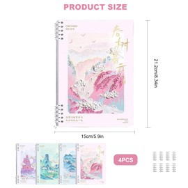 aupawdy Notepad A5 Lined, Pack of 4 Notebook 80 Sheets per Book/160 Pages, Oil Painting Style Cover Spiral Pad A5, Ideal for Study Notes & Creative Sketches, PVC Hardcover, 20.6 x 14.4 cm