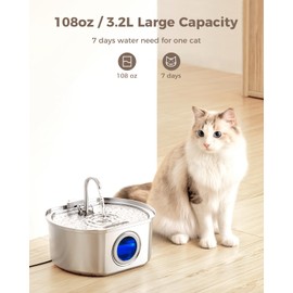 Cat Water Fountain Stainless Steel: 108oz/3.2L Cat Fountain for Drinking- Pet Water Fountain Inside - Automatic Dog Watering Dispenser Bowl - Pet Feeding & Watering Supplies - Water Level Window