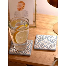 Hand-Painted Portuguese Pottery Ceramic Square Coasters – Set of 2 (Zen Blue)