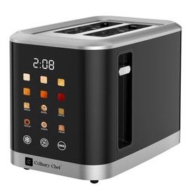 CULINARY CHEF, 2 Slice Smart Toaster, Touchscreen, Wide Slot for Bread, English Muffins, Croissants, and Bagels, 5 Adjustable Toast Settings, Cancel and Defrost, 6 Bread Types & Shade Settings